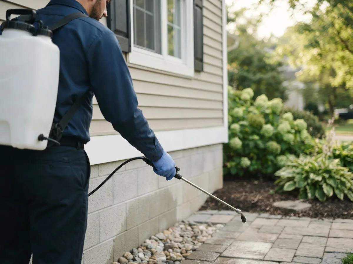 Pest control technician inspecting a home in Kendalia, TX